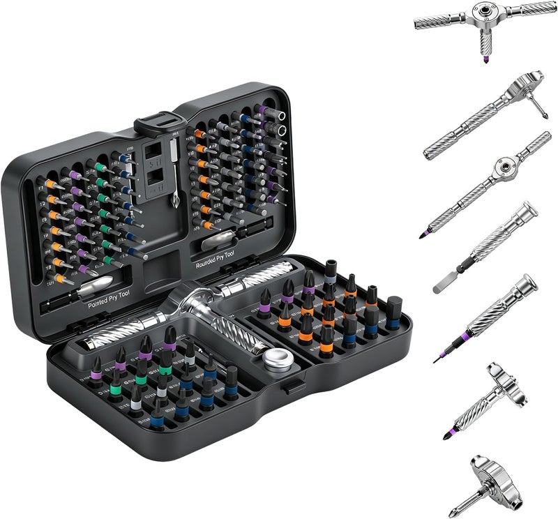 VMAN Ratchet Screwdriver Set, 100 in 1 magnetic Screwdriver sets, S2 Steel Bits, DIY Combination Flexible Shaft, Suitable for Furniture Assembly, Precision Electrical Appliance Repair, Bicycle Tools - Image 1